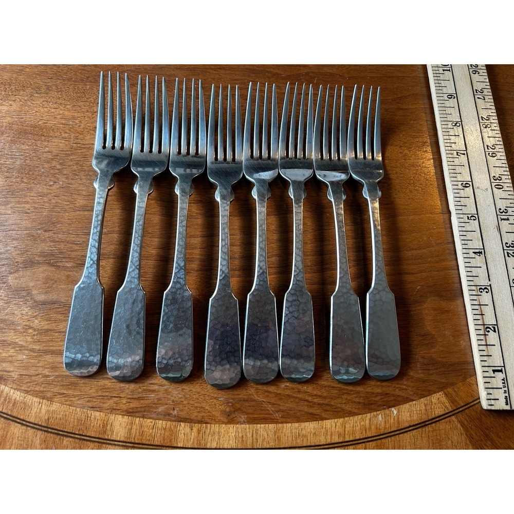 8- Towle 18/8 Stainless Germany Flatware Hammersmith Dinner Forks 8 1/4"